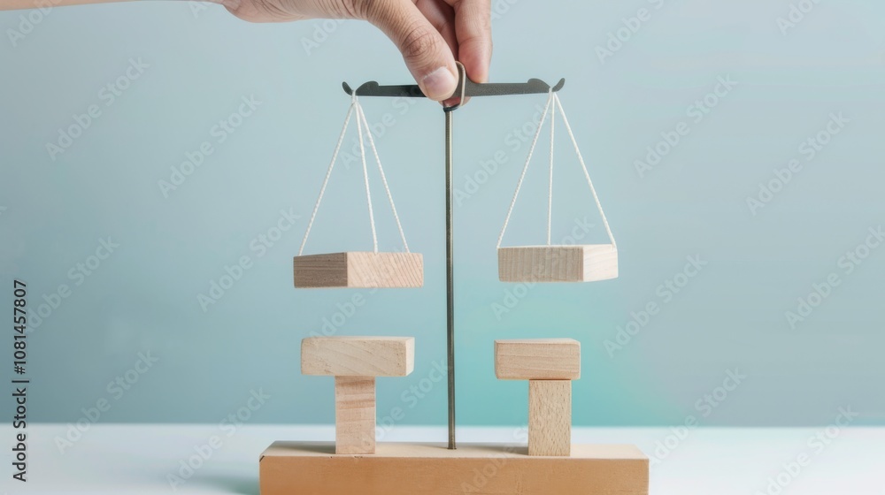 Aufkleber A compelling image of social equity, showing a balanced scale with different-sized blocks being adjusted to achieve equilibrium, Symbolizing the adjustment needed to achieve fairness