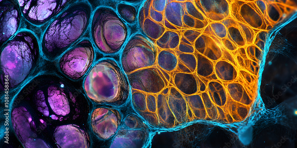 Poster abstract cellular network: a mesmerizing abstract image of a vibrant cellular network, with intricat