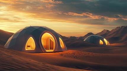 Futuristic Domes in Desert Landscape