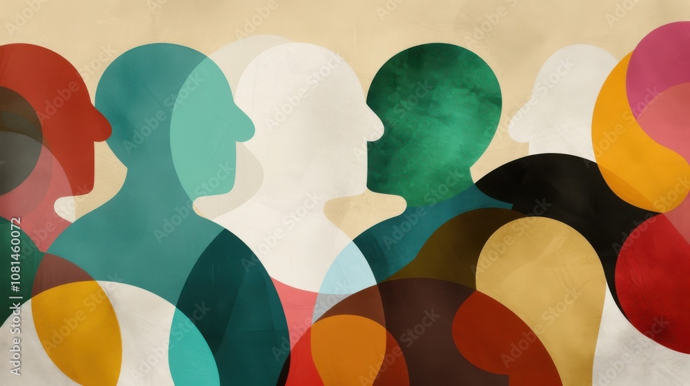 Poster a conceptual image of diverse abstract shapes merging into a cohesive whole on a simple background, 