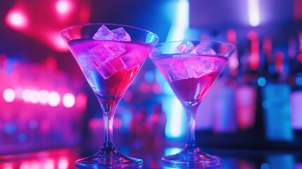 Two Pink Cocktails at a Bar