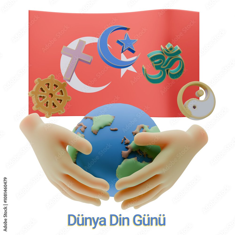 Wall mural Spellbinding 3D renders of World Religion Day Written in Turkey Languages