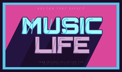 Music live editable vector text effect, with classic long shadow. Suitable for old music event.