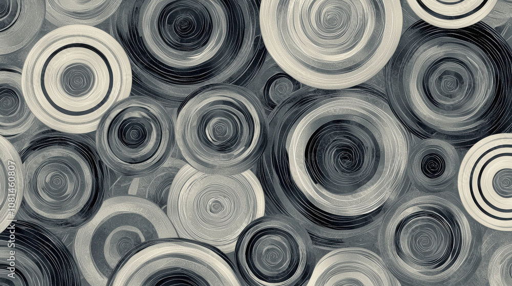 Poster abstract circular patterns in various shades of gray, creating a subtle and modern design ideal for 