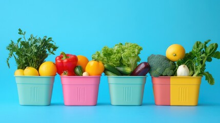 Fresh Vegetables in Colorful Baskets