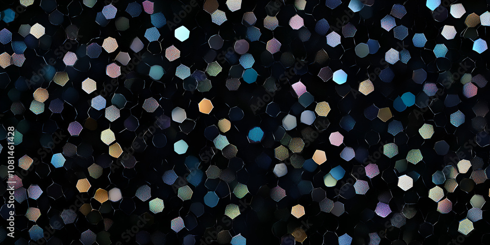 Poster night sparkle: hexagon bokeh lights in a mesmerizing array of muted jewel tones on a dark background