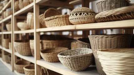 Wicker Baskets on Shelves