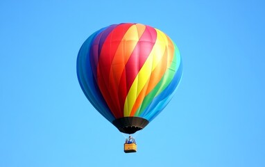 Naklejka premium A colorful hot air balloon soaring against a clear blue sky.
