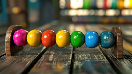 Colorful Wooden Beads on a Wooden Surface