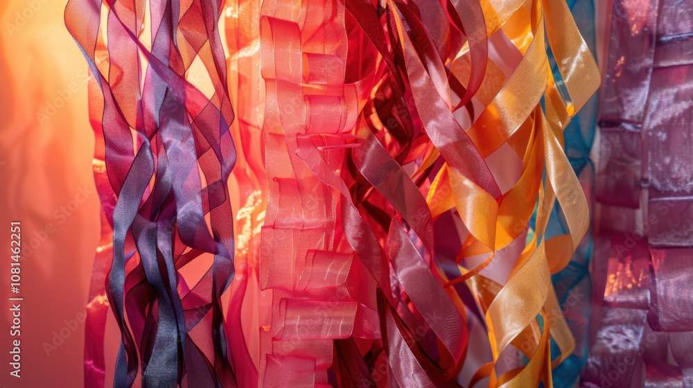 Poster a conceptual image of diverse ribbons weaving into a unified tapestry against a gradient backdrop, s