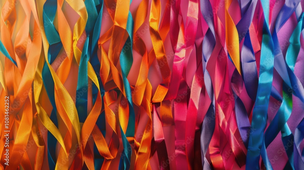 Poster a conceptual image of diverse ribbons weaving into a unified tapestry against a gradient backdrop, s