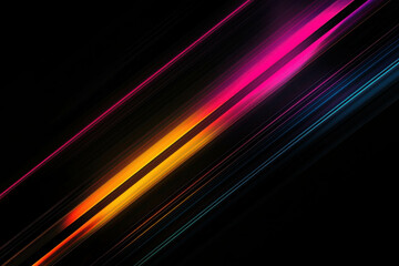 Abstract vibrant background with bright streaks of pink, orange, yellow, and blue color flowing diagonally across a dark canvas, creating a dynamic and energetic feel