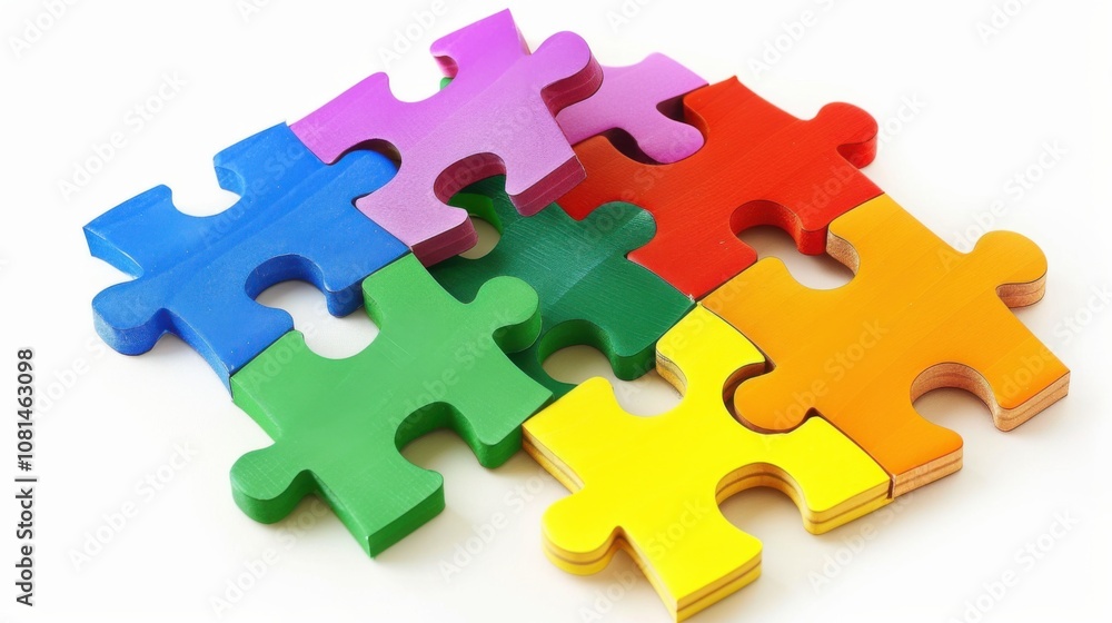 Aufkleber a conceptual image of puzzle pieces of different colors fitting together seamlessly on a white backg