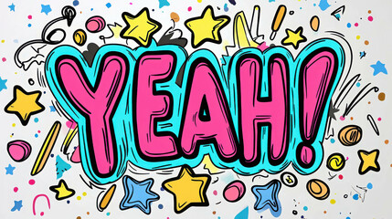 Vibrant Comic-Style Illustration Featuring Bold "YEAH!" Text Surrounded by Colorful Stars and Fun Elements Ideal for Exciting Designs and Creative Projects