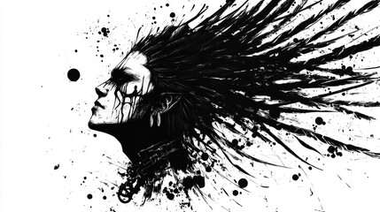 Black and White Portrait with Ink Splatter