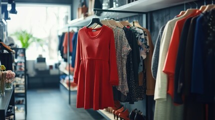 Red Dress Hanging in a Fashion Boutique