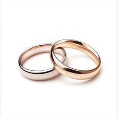 Elegant silver and gold wedding rings intertwined on a simple background symbolizing unity and love.