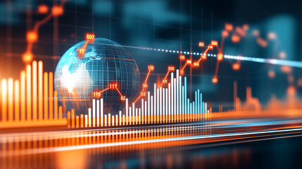 A glowing earth globe surrounded by charts and graphs, representing global business growth and financial success.
