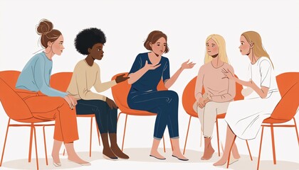 Obraz premium Support group, therapy session, group therapy, counseling, discussion circle, mental health, community support, sharing circle, dialogue, conversation, diverse group, inclusivity, communication, activ