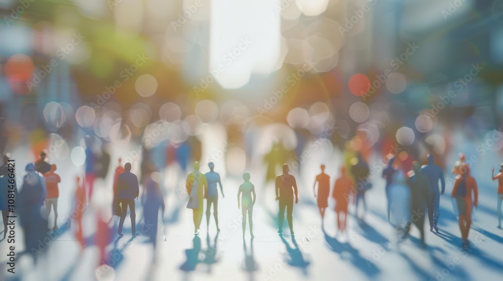Aufkleber a diverse group of 3d figures symbolizing unity against a softly blurred community park backdrop, re