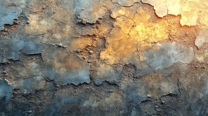 Obraz premium Textured wall with cracks and warm lighting effects.