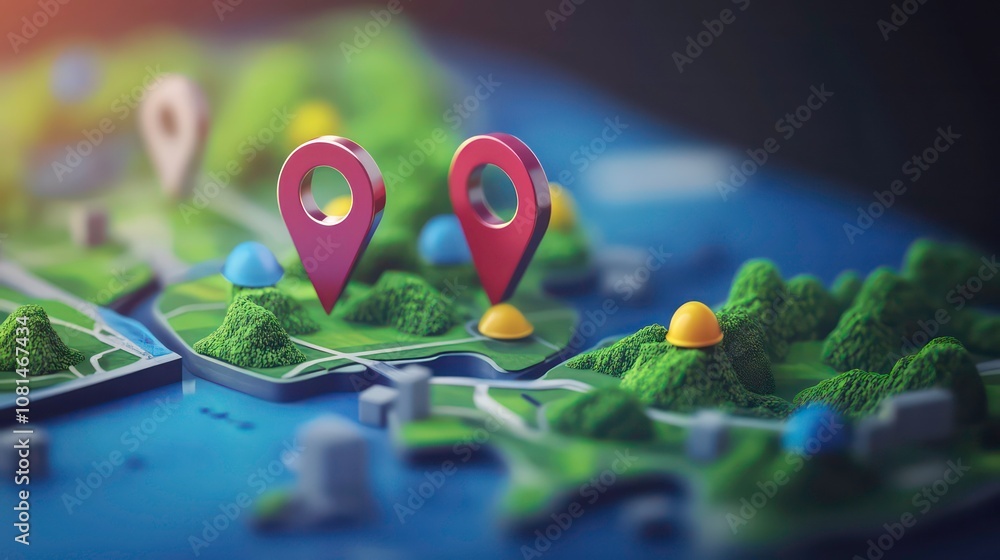 Poster the device includes a map, 3d map pins, gps, navigator pin checking points, 3d world map icon, techn