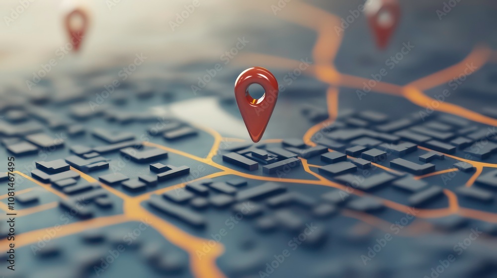 Poster the device includes a map, 3d map pins, gps, navigator pin checking points, 3d world map icon, techn