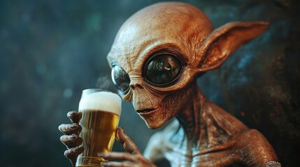 Alien enjoying a beer