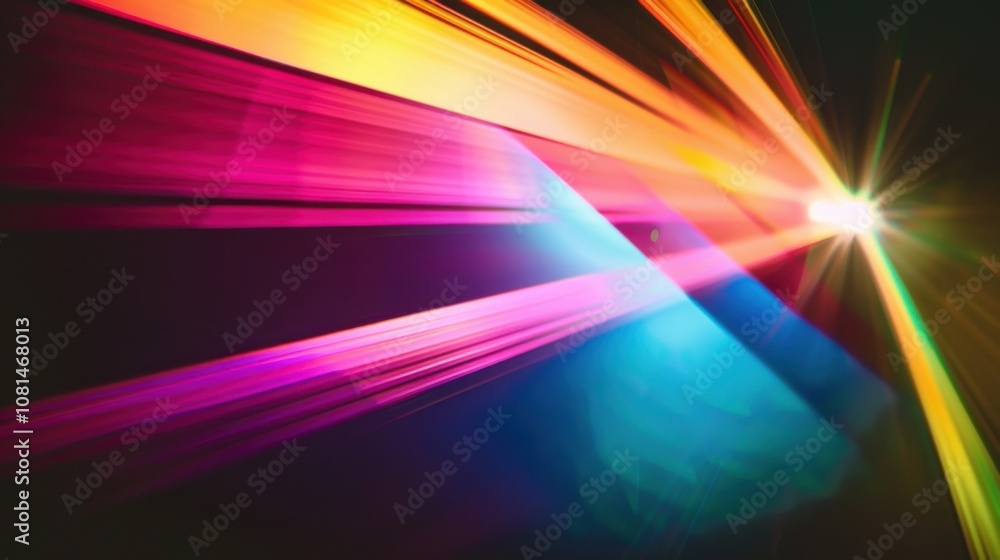 Poster a dramatic visual of different colored lights converging into a single, bright beam, highlighting ho