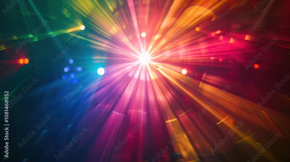 Poster a dramatic visual of different colored lights converging into a single, bright beam, highlighting ho
