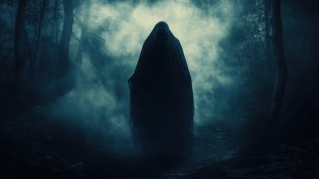 Mysterious Figure in Foggy Forest