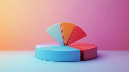 Obraz premium Colorful 3D pie chart with six segments against a gradient background.