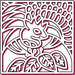 カラーシャドウ正方形ミニ花札　師走　桐　鳳凰　12月　桐に鳳凰