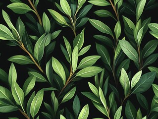 seamless rosemary sprigs pattern on dark green background, sense or vitality and prosperity