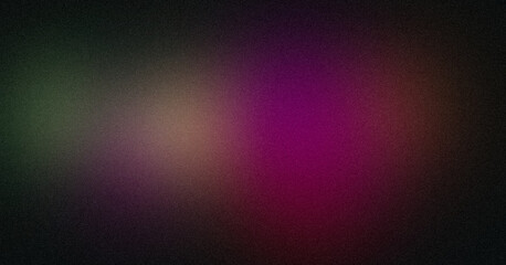 Dark color spots grainy backdrop design background. black pink magenta red green color noisy gradient with color spots, vibrant, shine, glowing, noise texture background