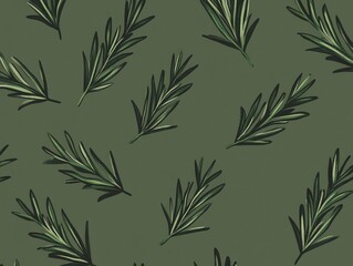 green outlined rosemary sprigs pattern on olive green background, holiday celebration themed card web banner backdrop