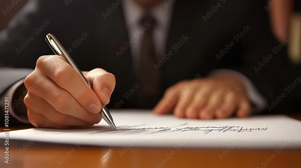 Poster stock technology used to create this image of a man signing a contract.