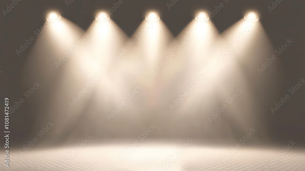 Poster five spotlights illuminate a stage, creating a bright and inviting space for a presentation or perfo