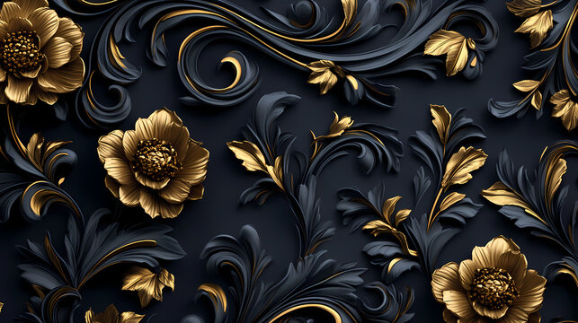 Seamless patterns flowers of baroque peony, 3d illustration dark floral Baroque. Illustration