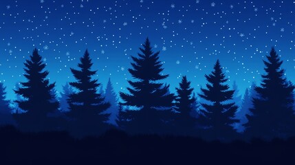 A serene night scene featuring silhouetted tree against a starry blue sky.