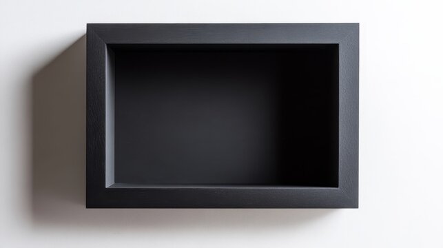 A simple black rectangular box with an open interior, set against a light background.