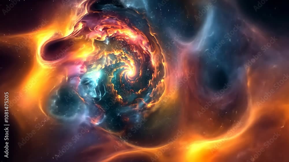 Wall mural vibrant cosmic swirl with fiery and icy tones in a dynamic universe setting. conceptual space art. a