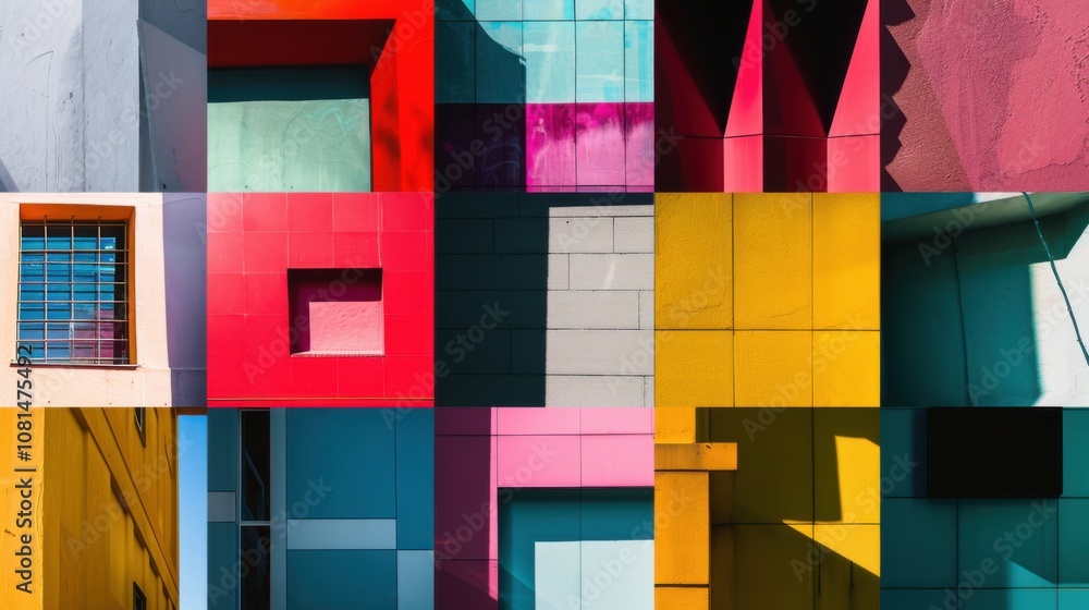 Poster a grid of interconnected squares in varying opacities and hues, representing the intersection and in