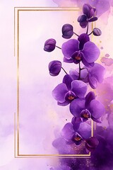 Vibrant purple orchid a stunning watercolor floral illustration with elegant gold accents for home decor and art enthusiasts
