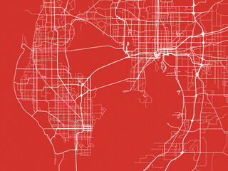 Christmas Map of Tampa Bay Florida, USA in Snowy White on Festive Red Background.