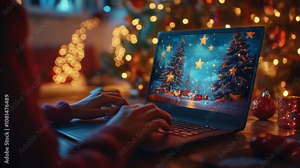 Poster hands are shown typing on a laptop that displays digital graphs and numbers against a backdrop of wa