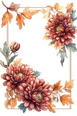 Fototapeta premium Beautiful floral arrangement with vibrant chrysanthemums and autumn leaves perfect for seasonal decor and invitations