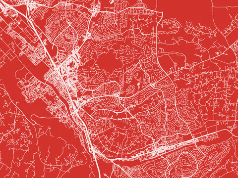 Christmas Map of Temecula California, USA in Snowy White on Festive Red Background.