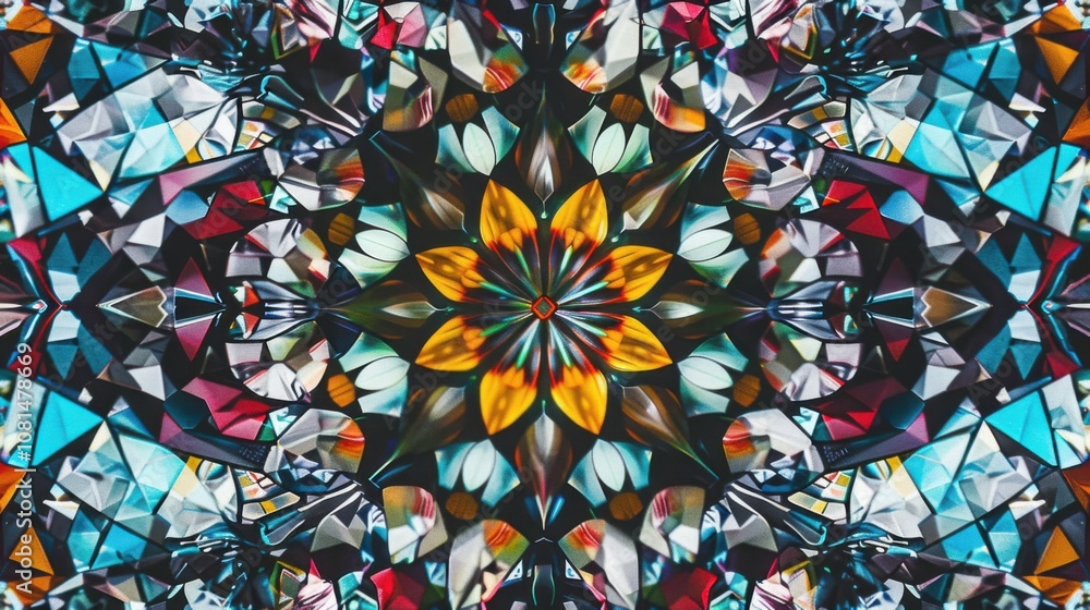 Aufkleber a kaleidoscope pattern of overlapping geometric shapes in various colors, illustrating the intricate