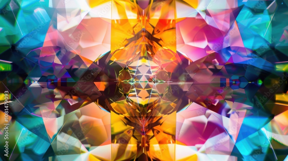 Poster A kaleidoscope pattern of overlapping transparent layers in various colors, Illustrating the intricate interplay and beauty of diversity in society, photography style